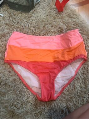 VENUS Colorblock High-Waist Bikini Bottoms - Pink, Orange, Coral